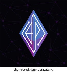 BP Initial letter block chain logo icon vector template. Looping mono line circuit letter on rhombus cube logo
