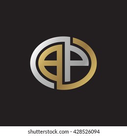 BP initial letters looping linked ellipse elegant logo golden silver black background