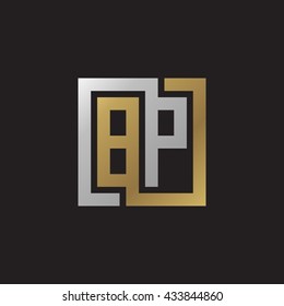 BP initial letters looping linked square elegant logo golden silver black background