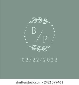 BP initial modern monogram wedding with creative circle line