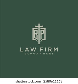 BP initial monogram for law firm with sword and shield logo image