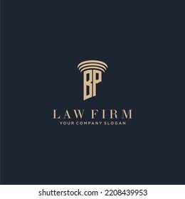 Logotipo inicial de la firma de ley monograma BP con diseño de hitos