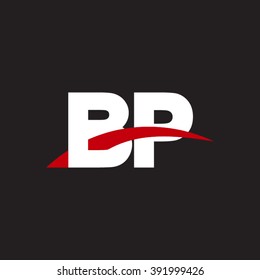 BP initial overlapping swoosh letter logo white red black background