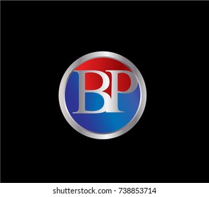 BP Letter logo Design in a circle. Blue Red and silver colored





