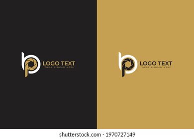 BP Letter Logo, Icon, Vector Element With Camera In Black And Golden Color