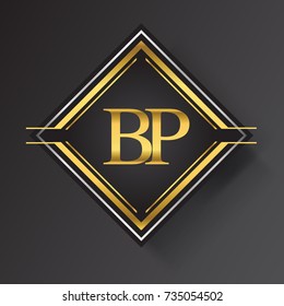 BP Letter logo in a square shape gold and silver colored geometric ornaments. Vector design template elements for your business or company identity.