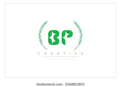 BP letters eco logo with leaf. Fresh nature and healthy leaf logo design.