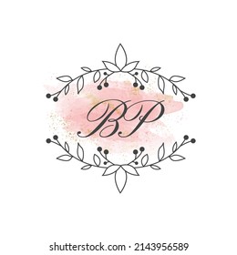 BP letters signature logo, Handwritten logo, BP, BP lettering, Letters BP, B and P logo with flower mandala, Brushstroke, wedding, fashion, floral and botanical