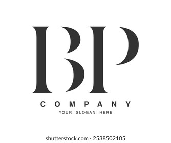 Projeto do logotipo da BP. Estilo de fonte das letras iniciais b e p serif. Tipografia clássica do nome da empresa. Logotipo ou identidade da moda. Ilustração vetorial.