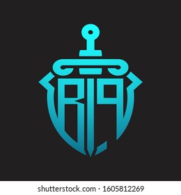 BP Logo monogram with sword and shield combination isolated blue colors gradient