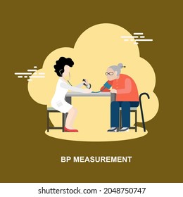 BP Measurement With Doctor Checking BP For An Elderly Woman Flat Concept Design