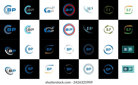 BP minimalist and classic logo set design. BP flat and simple style with black and white color variation letter logo set in one artboard.