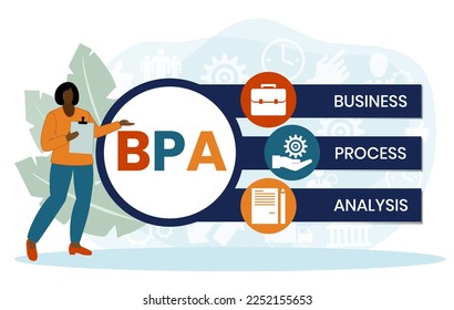 BPA - Business Process Analysis acronym. business concept background. vector illustration concept with keywords and icons. lettering illustration with icons for web banner, flyer, landing page