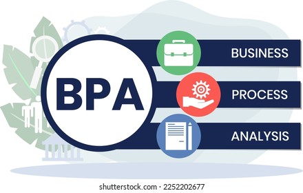 BPA - Business Process Analysis acronym. business concept background. vector illustration concept with keywords and icons. lettering illustration with icons for web banner, flyer, landing page