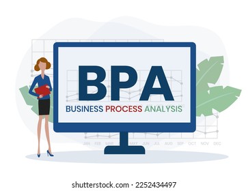 BPA - Business Process Analysis acronym. business concept background. vector illustration concept with keywords and icons. lettering illustration with icons for web banner, flyer, landing page