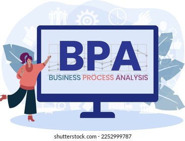 BPA - Business Process Analysis acronym. business concept background. vector illustration concept with keywords and icons. lettering illustration with icons for web banner, flyer, landing page