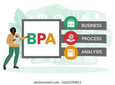 BPA - Business Process Analysis acronym. business concept background. vector illustration concept with keywords and icons. lettering illustration with icons for web banner, flyer, landing page