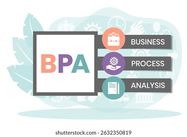 BPA - Business Process Analysis acronym. business concept background. vector illustration concept with keywords and icons. lettering illustration with icons for web banner, flyer, landing page