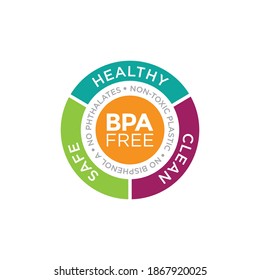 Bpa free badge, logo, icon. Flat vector illustration on white background. BPA bisphenol A and phthalates free flat badge vector icon for non toxic plastic