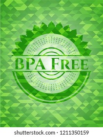 BPA Free green emblem. Mosaic background