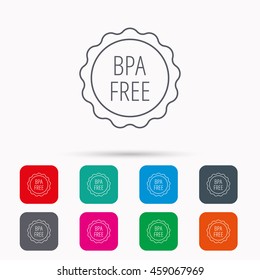 BPA free icon. Bisphenol plastic sign. Linear icons in squares on white background. Flat web symbols. Vector