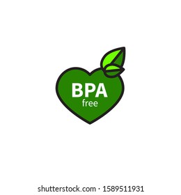 BPA Free Icon, Green Symbol, Vector Symbol With Heart And Leaves