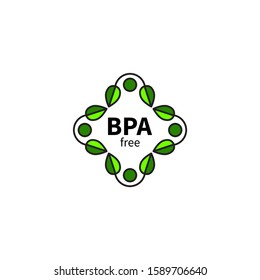 BPA free icon, green vector symbol with leaves