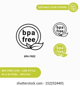 Bpa free icons set vector illustration with icon line style. Bpa non toxic plastic concept. Editable stroke icon on isolated white background for web design, user interface, and mobile application 