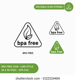 Bpa free icons set vector illustration with icon line style. Bpa non toxic plastic triangle concept. Editable stroke icon on isolated white background for web design, user interface, and mobile app