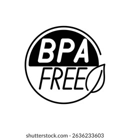 BPA Free Label with Green Leaf Symbol. Eco-Friendly and Safe Plastic Product Badge for Packaging and Branding.