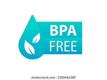 BPA free logo design. Safe non-toxic symbol. BPA free design with water drop and tick icon. Safe food package stamp. Healthy BPA free check mark leaf and drop seal. Vector illustration