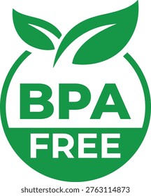 BPA Free logo with green leaf on white background, eco friendly symbol