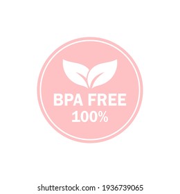 BPA FREE Logo. No Bisphenol A 100%. Pink Flat vector icon for non-toxic plastic. Logo and badge for drinking water bottle, packaging plastic. Simple design. Vector illustration. 