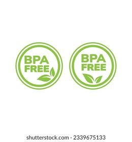 BPA-freie Plastikverpackung, Vektoraufkleber. BPA-freie Kreis-Etikett mit Blatt.