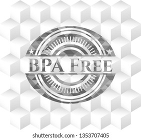 BPA Free realistic grey emblem with geometric cube white background