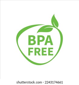 BPA free round symbol, green leaves, Vector illustration