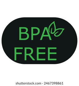BPA free round symbol, green leaves, BPA free label 