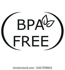 BPA free round symbol, green leaves, BPA free label 