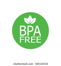 BPA free round symbol, green leaves, vector illustration