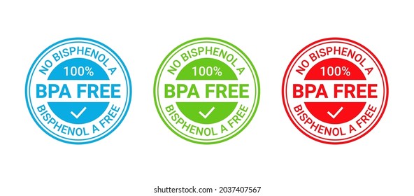 BPA free stamp. No bisphenol badge emblem. Non toxic plastic round label icon. Bisphenol  A, phthalates free seal imprint for eco packaging. Seal mark isolated on white background. Vector illustration