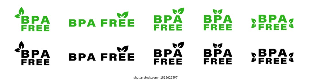 BPA free vector certificate icon. No phthalates and no bisphenol, safe food package stamp, check mark and green leaf. Information label. Vector illustration.