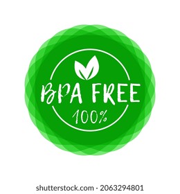 BPA free vector certificate icon. No phthalates and no bisphenol, safe food package stamp, check mark and green leaf