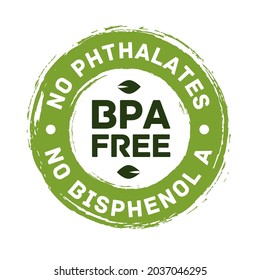 BPA free vector certificate label -no phthalates and no bisphenol A for safe food package stamp, check mark, non-toxic plastic, drinking water bottle, packaging plastic. 10 eps