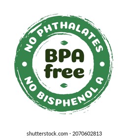 BPA free vector certificate label-no bisphenol A and no phthalates for safe food package stamp, check mark, non-toxic plastic, drinking water bottle, packaging plastic. 10 eps