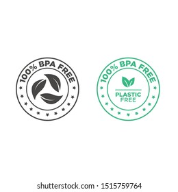 BPA Free Vector Green Check Mark Certified Icon. Safe Food Package Stamp, Healthy Sin BPA, Spanish Seal Stamp.