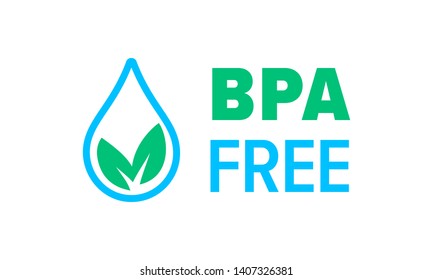 BPA free vector icon, Safe food package stamp. Healthy BPA free check mark leaf and drop seal