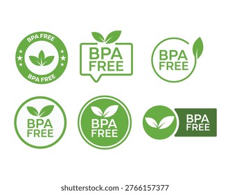 BPA Free Vector Icon Set with Green Leaves for Eco-Friendly and Non-Toxic Product Labeling