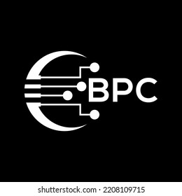 BPC Letter logo black background .BPC technology logo design vector image in illustrator .BPC letter logo design for entrepreneur and business.
