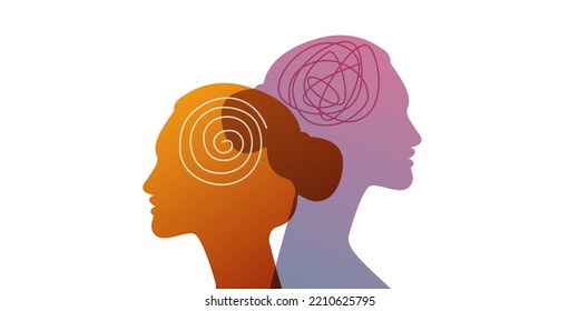 BPD, bipolar or schizophrenia disorder mind mental. Mental health. Borderline personality disorder. Psychology concept mood disorder with head silhouette. Vector illustration