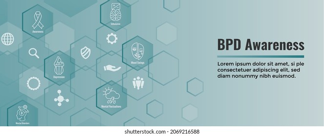 BPD - Juego de iconos y banner de cabecera web de la línea de borde del Trastorno de personalidad